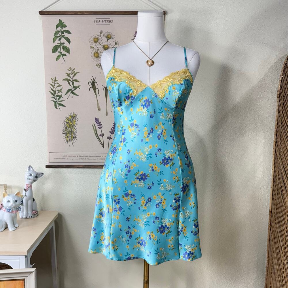 Y2k Victoria's Secret Satin Floral Slip Dress Fairy Garden Party Romantic Sexy L
